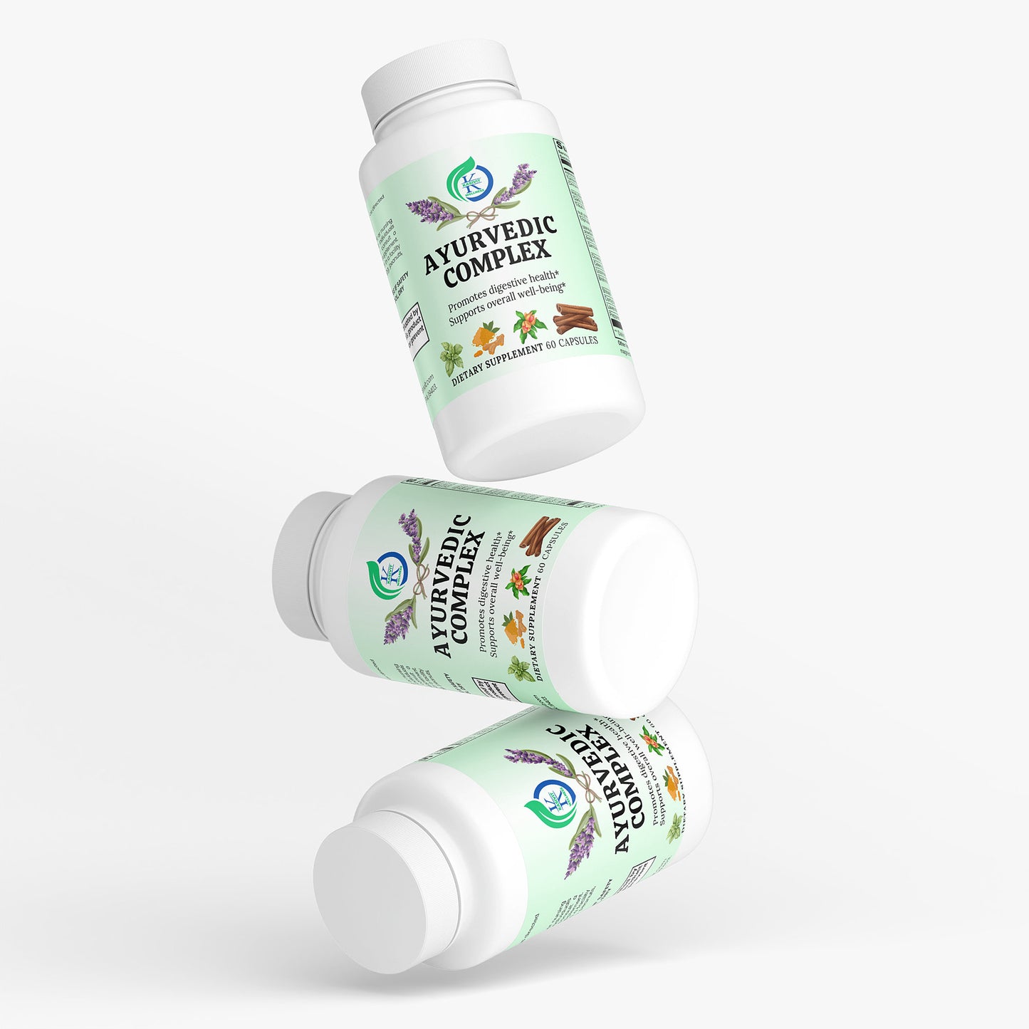 Kasivit Ayurvedic complex supplement bottles with herbal ingredients for digestive health