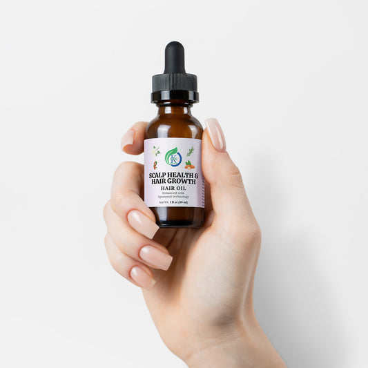 Kasivit Scalp Health Hair Growth Oil in a brown dropper bottle for promoting healthy hair growth