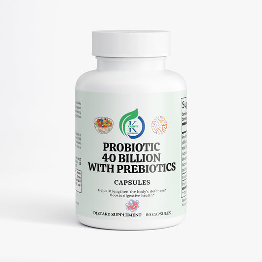 Kasivit Probiotic 40 Billion with Prebiotics capsules in white bottle for digestive health support