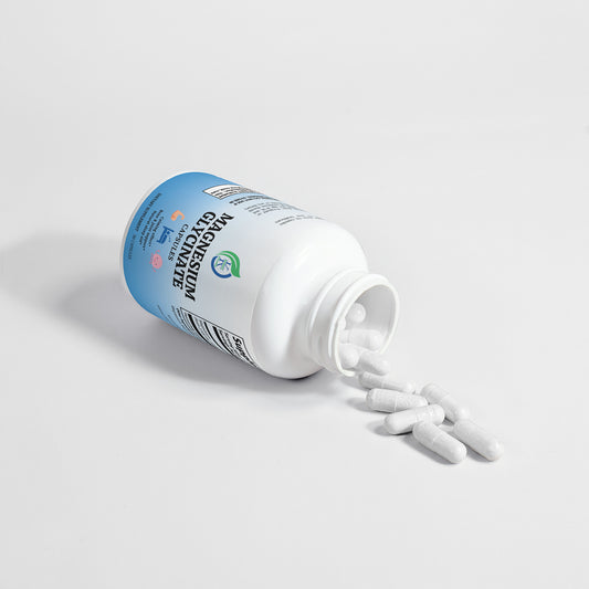 Kasivit Magnesium Glycinate Dietary Supplement in White Capsule Form with Blue and White Bottle