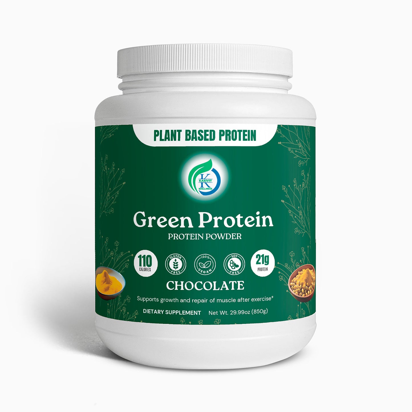 Kasivit vegan protein powder for muscle recovery green protein chocolate flavor plant based supplement