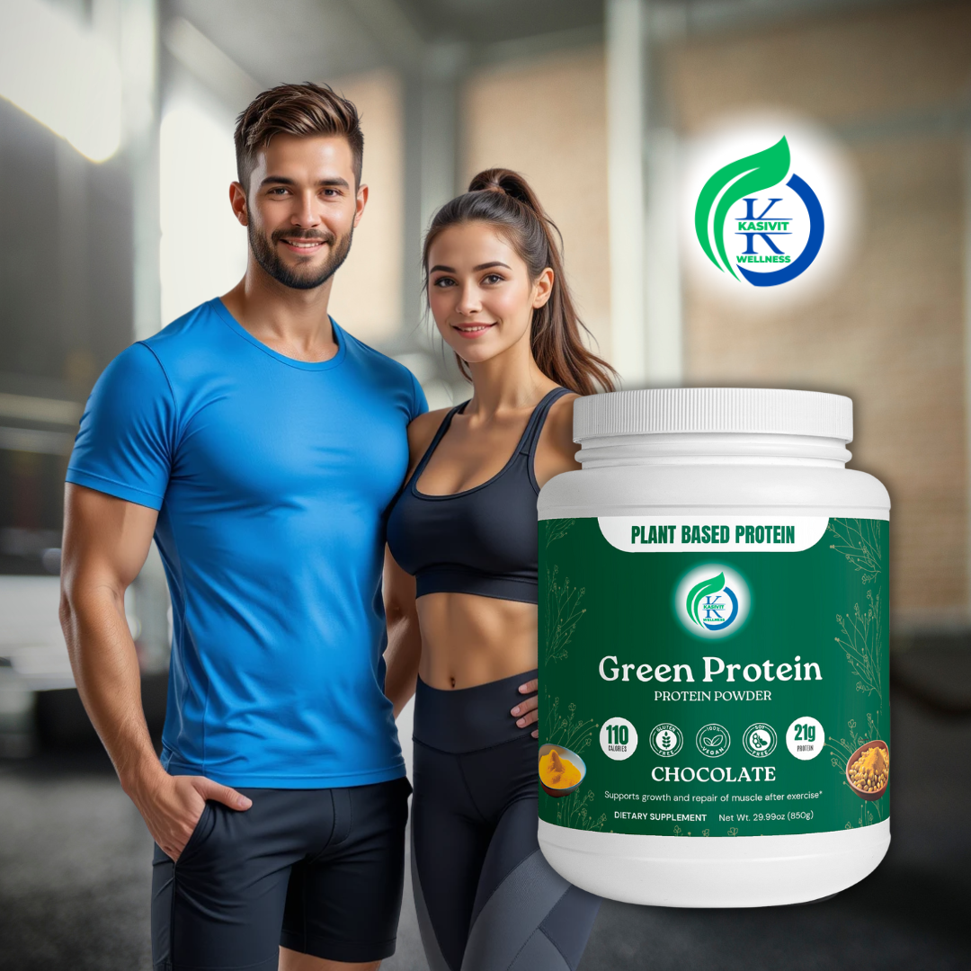 Kasivit green protein chocolate vegan protein powder for muscle recovery with fit man and woman
