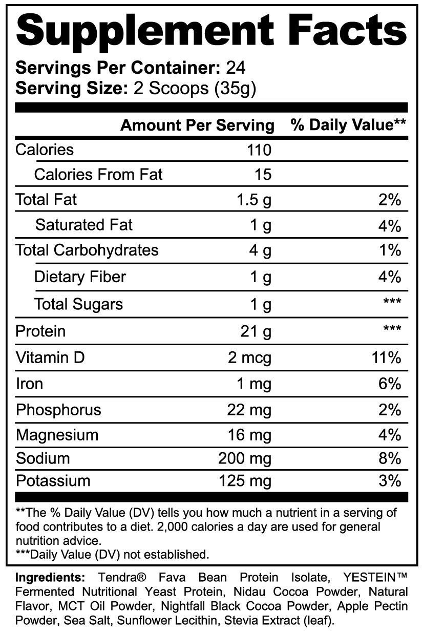 Kasivit vegan protein powder for muscle recovery nutrition facts label showing 21 grams protein per serving