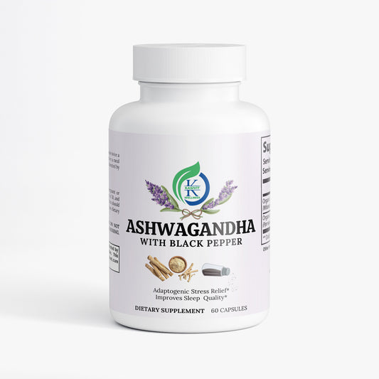 Kasivit Ashwagandha Capsules with Black Pepper for Stress Relief in White Bottle, 60 Count