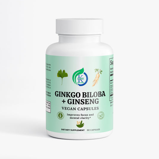 Kasivit Ginkgo Biloba and Ginseng supplement vegan capsules bottle for mental clarity and focus