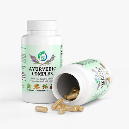 Kasivit Ayurvedic complex supplement bottles with capsules promoting digestive health and well-being