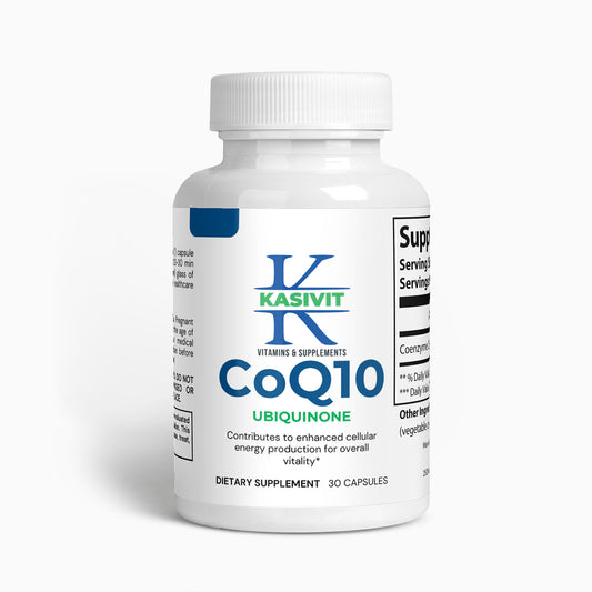 Kasivit CoQ10 supplement bottle with 30 capsules for enhanced cellular energy and vitality