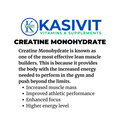 Kasivit Creatine Monohydrate Supplement in white packaging for enhanced energy and muscle growth