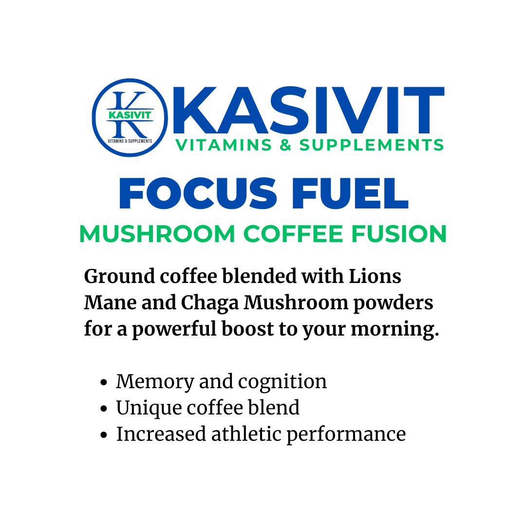 Kasivit Focus Fuel mushroom coffee with lions mane and chaga for memory cognition and athletic performance