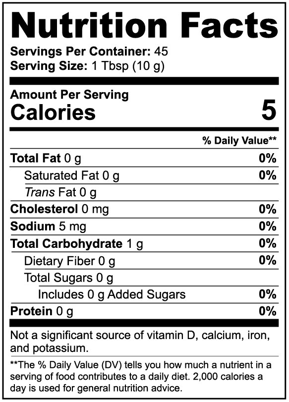 Nutrition facts label for Kasivit Focus Fuel mushroom coffee with lion’s mane showing calories and nutrient content per serving