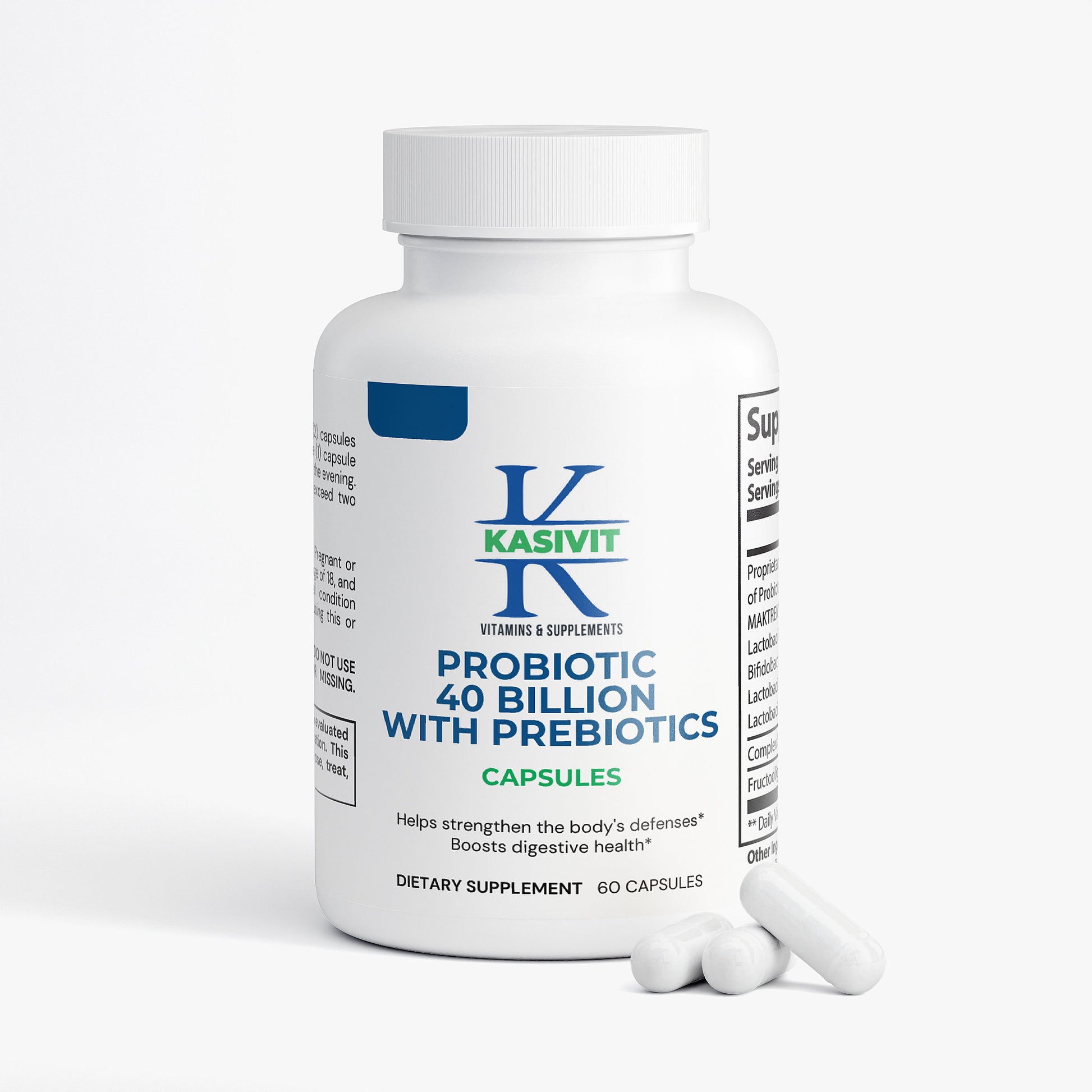Kasivit high potency probiotic with prebiotics bottle containing 60 capsules for digestive health
