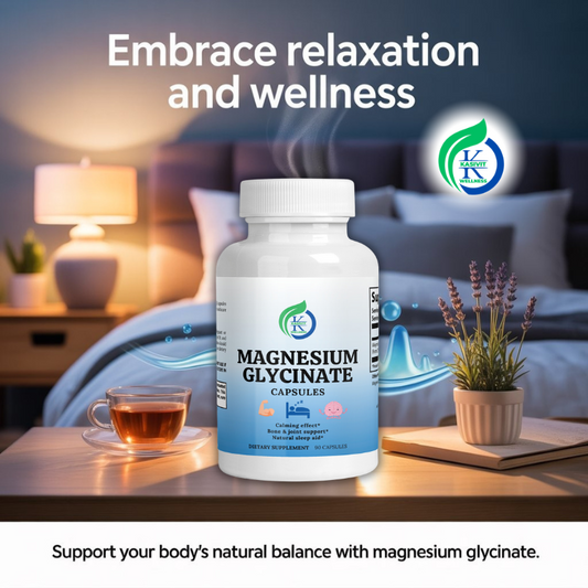 Kasivit Magnesium Glycinate Capsules in a white bottle for relaxation and wellness support