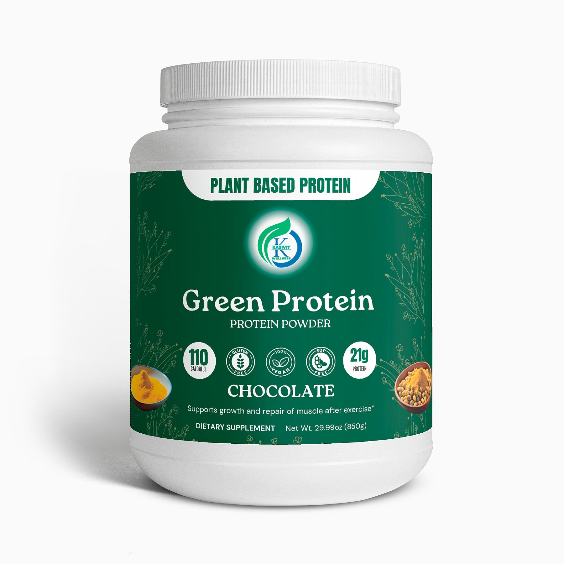Kasivit vegan protein powder for muscle recovery green protein chocolate flavor plant based supplement