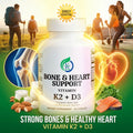 Kasivit Bone & Heart Support vitamin D3 supplements in white bottle with green label for strong bones and healthy heart