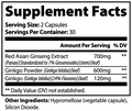 Kasivit Specialty Supplements Ginkgo Biloba and Ginseng supplement supplement facts label showing dosage and ingredients