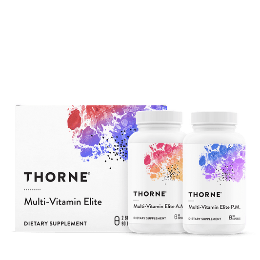 Thorne Multi-vitamin Elite supplement with daytime and nighttime capsules for daily nutrition